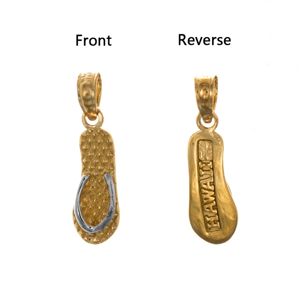 14k Two-Tone Yellow Gold w White Rhodium Travel Hawaii Flip Flop Charm Necklace